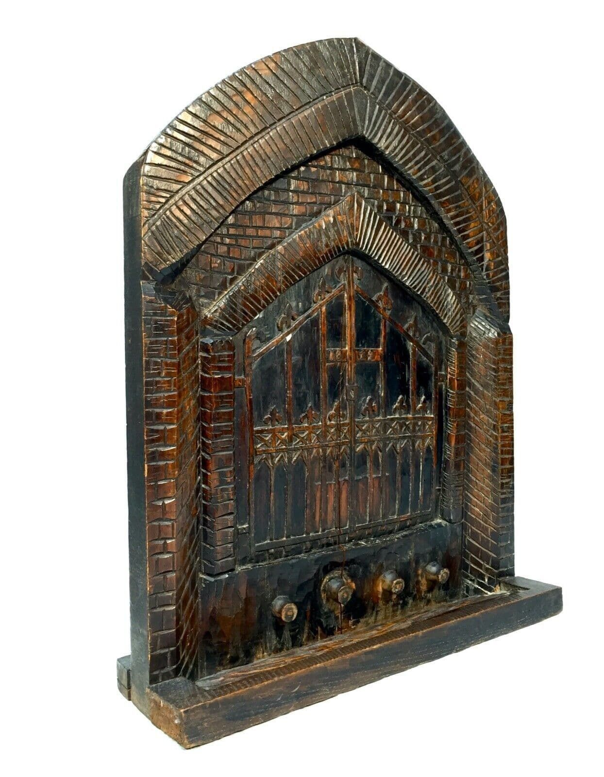 Antique Wooden Carved Fire Screen Of Liskeard Pipe Well Of St Martins C.1879