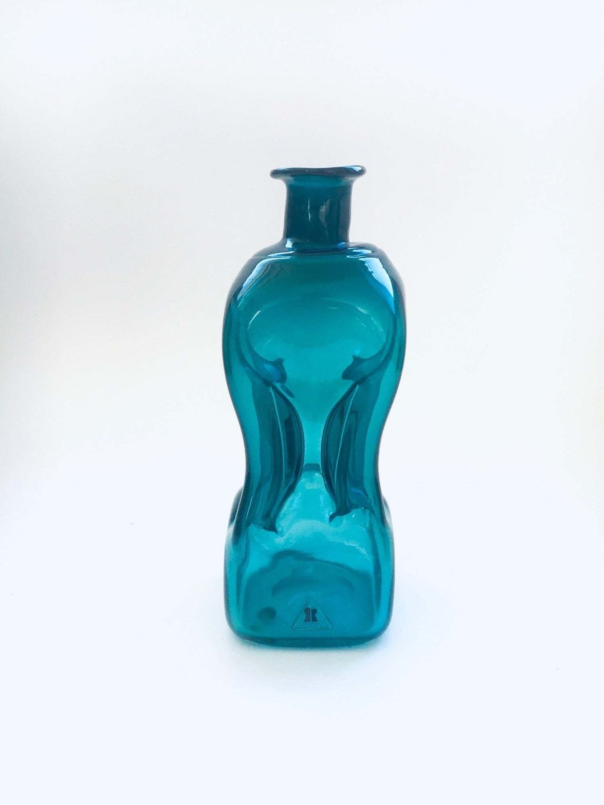 Midcentury Glass Kluk Kluk Pinched Decanter By Riihimaki Suomi Finland 1960's photo for sale