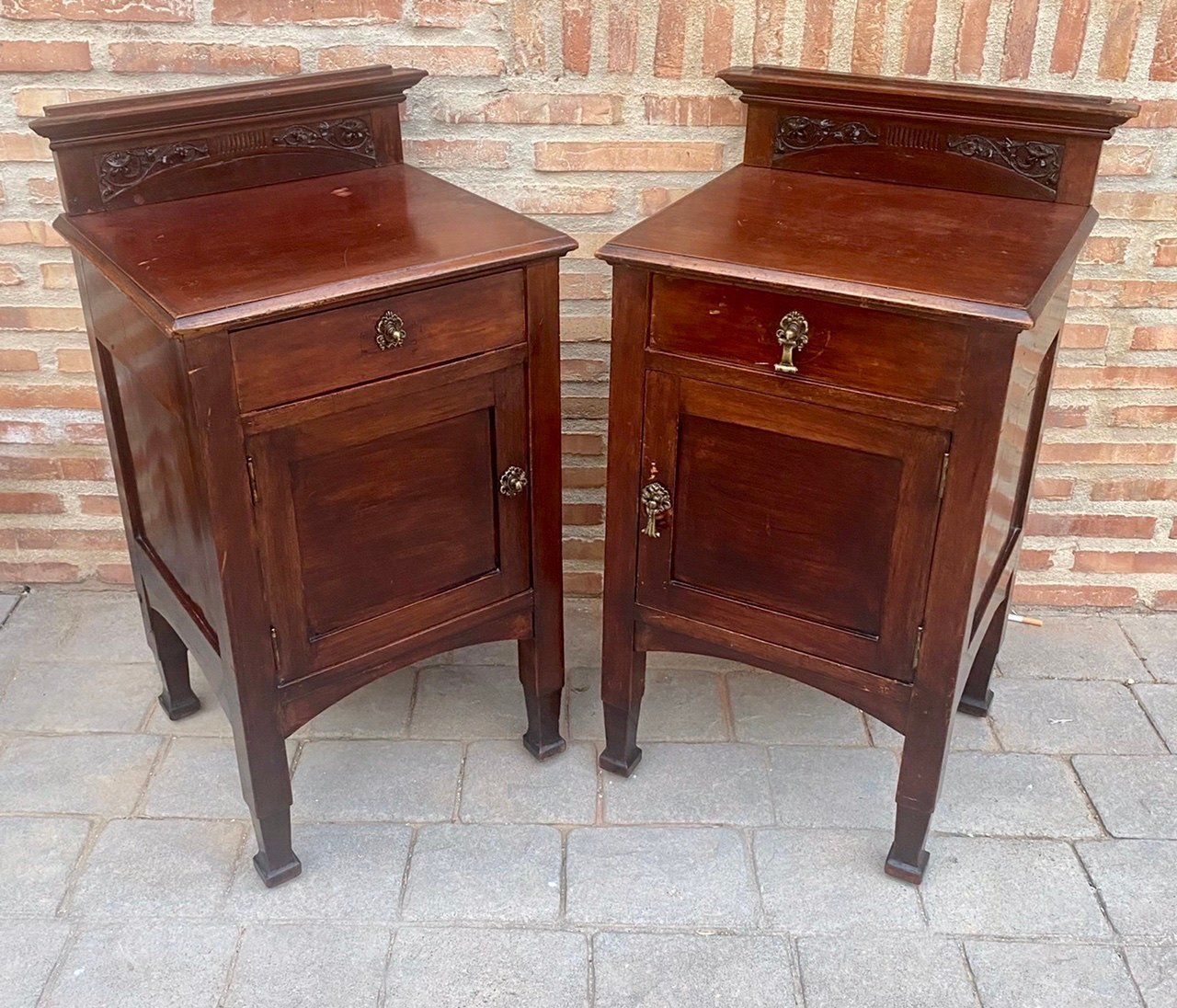 Art Nouveau Walnut Nightstands, 1900s, Set Of 2 photo for sale