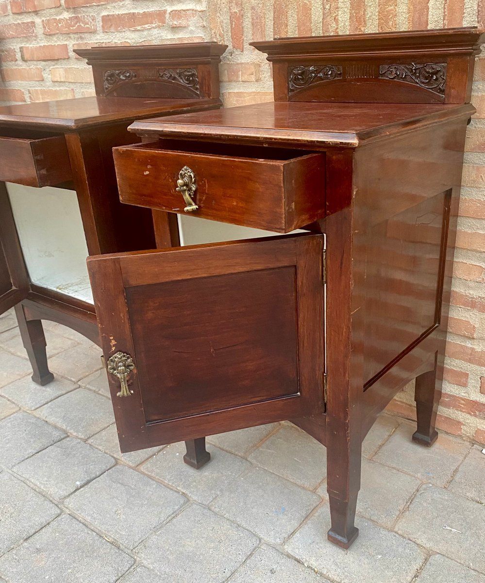 Art Nouveau Walnut Nightstands, 1900s, Set Of 2 photo buy