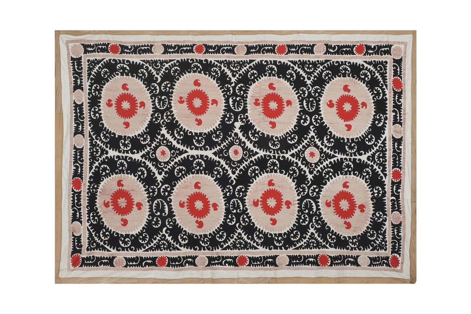 Vintage Suzani From Samarkand Uzbekistan, C.Asian Suzani Textile, Embroidered Wall Hanging Or Bed Cover 1970s 8'5" X 11'10" photo furniture
