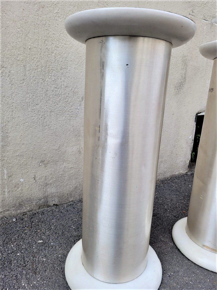 2084.0 Lino Sabattini, Console In Marble And Brushed Aluminum, 20th Century photo