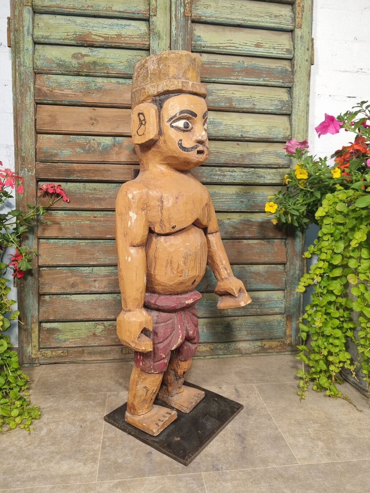 Antique Indian Hand Carved Wooden Painted Sculpture On Stand photo Home Decor