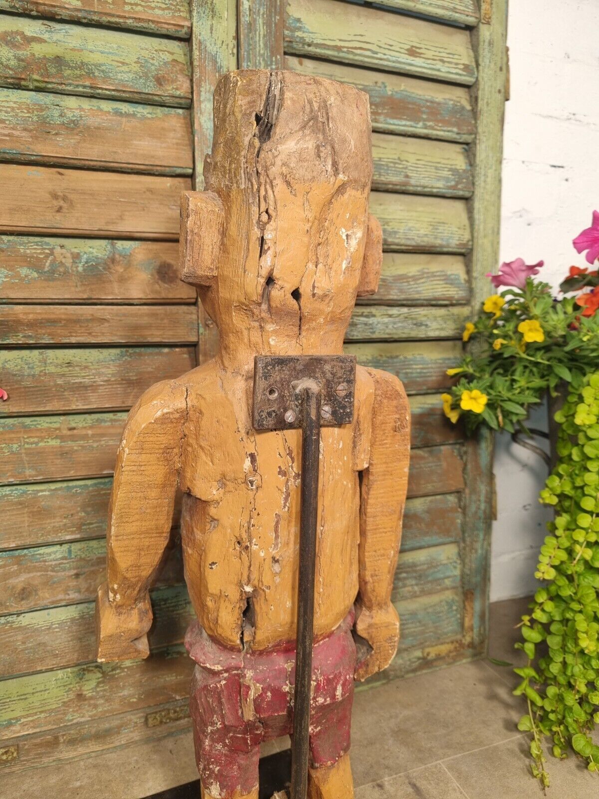 Antique Indian Hand Carved Wooden Painted Sculpture On Stand photo buy