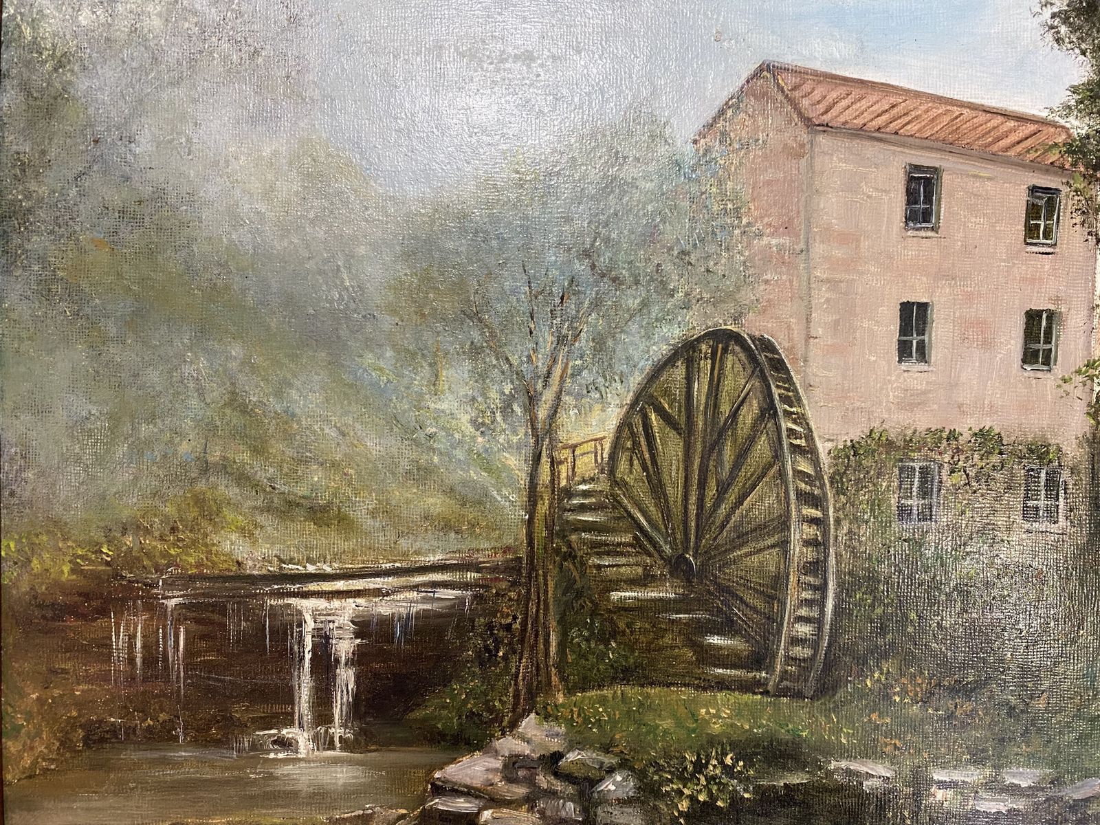 Oil Painting   Water Wheel With A Mill House Signed Prescott photo for sale