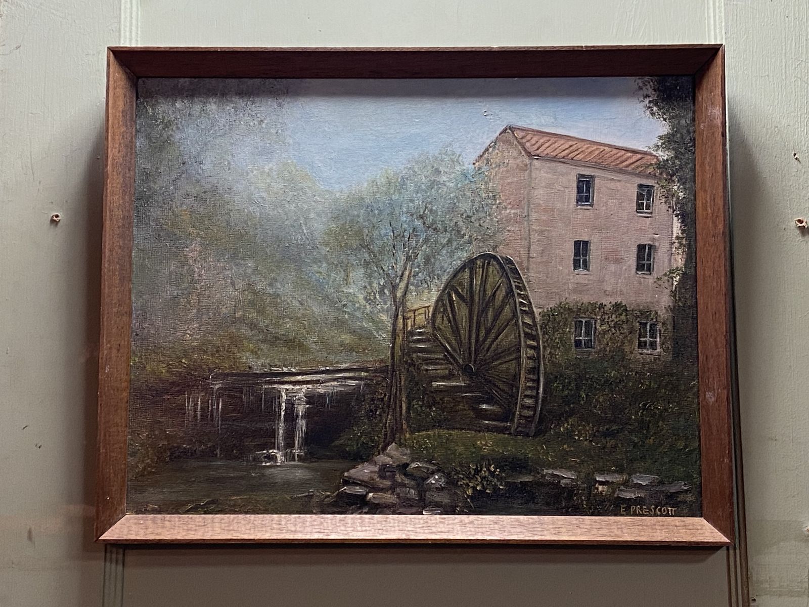 Oil Painting   Water Wheel With A Mill House Signed Prescott photo buy