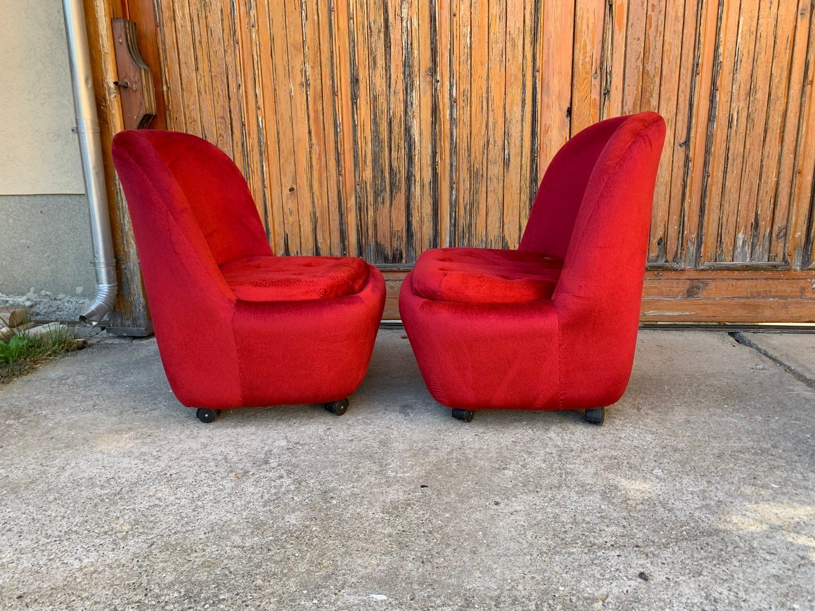 Mid Century Red Velvet Armchairs, 1960s, Set Of 2 photo for sale
