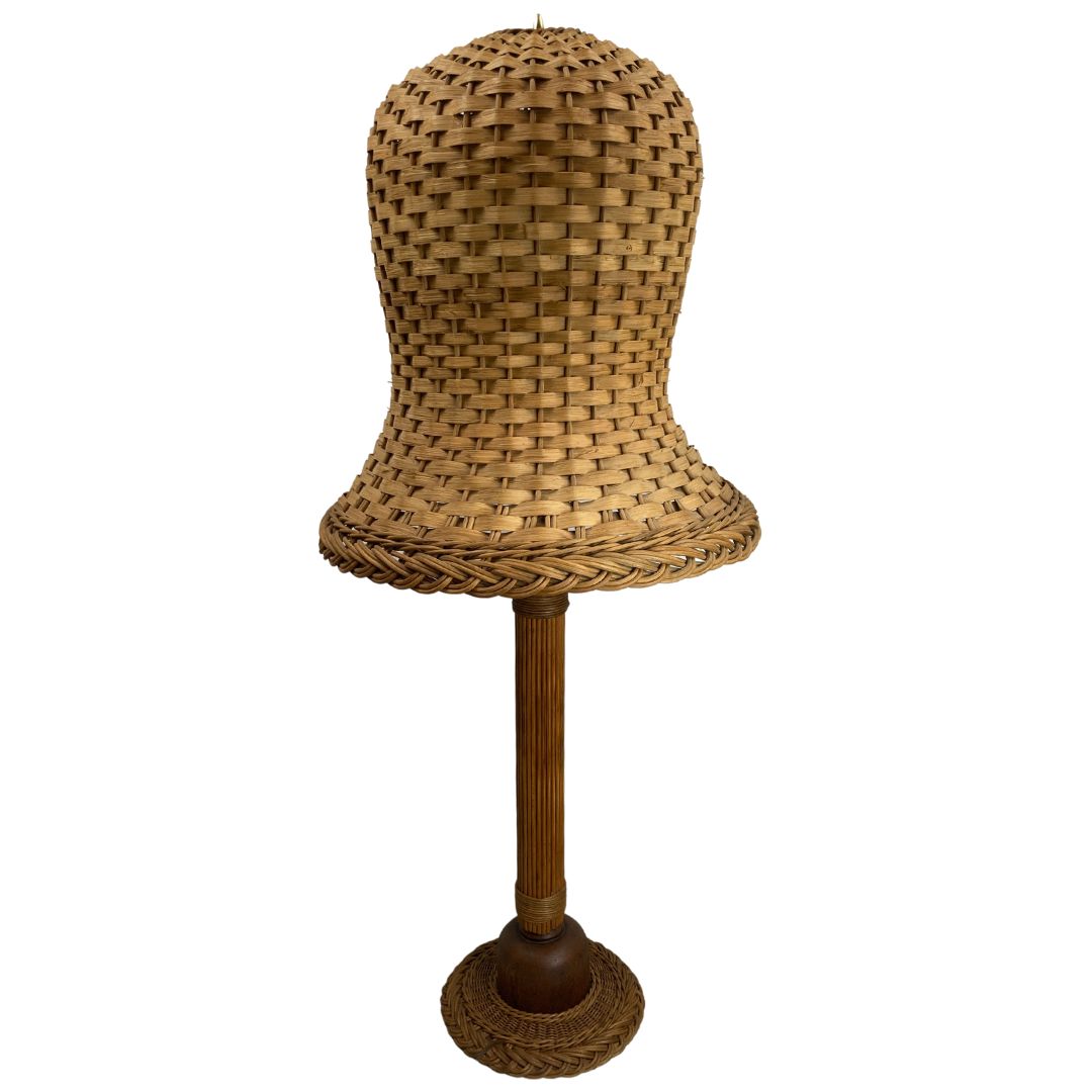 Midcentury Scandinavian Rattan Wicker Mushroom Floor Lamp, 1960s photo vintage