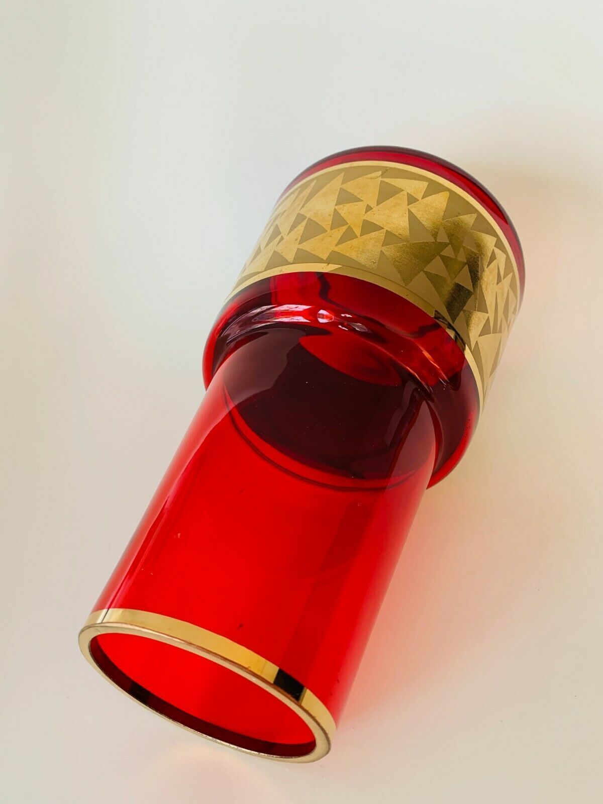 Mid Century Czech Jan Gabrhel Gilt Ruby Coloured Glass Vase 1960s photo vintage