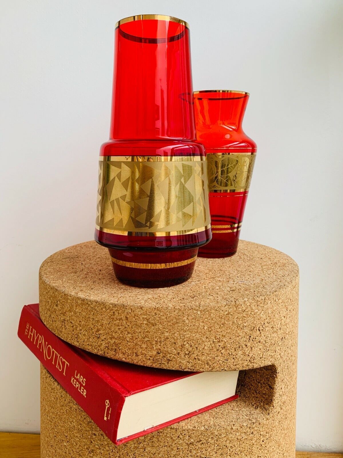 70.0 Mid Century Czech Jan Gabrhel Gilt Ruby Coloured Glass Vase 1960s photo