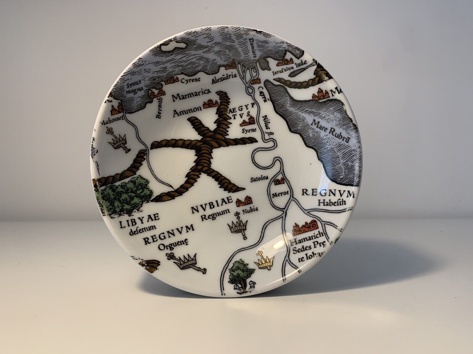 50.0 Mid Century Trinket Dish With Medieval Map Of North Africa Ptolemy photo