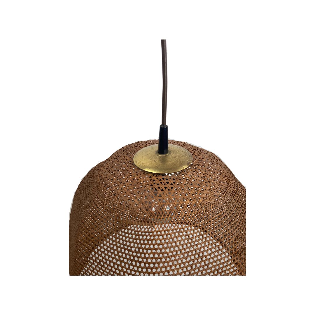 Rattan Wicker Webbing Beehive Pedant Hanging Lamp With Brass, Dutch 1960s photo vintage