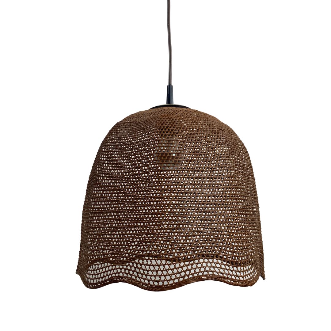photo for sale Rattan Wicker Webbing Beehive Pedant Hanging Lamp With Brass, Dutch 1960s