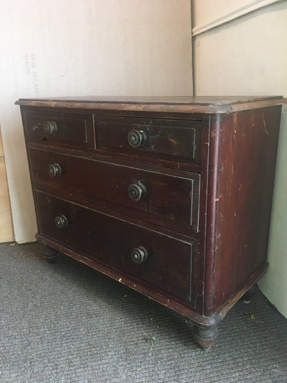 Victorian Pine Chest Of Drawers With Original Scrumble