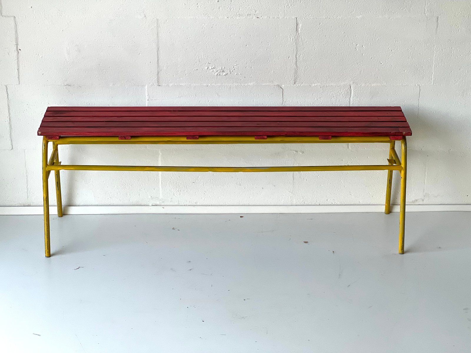 Industrial Bench In Metal And Pine, 1970s photo for sale