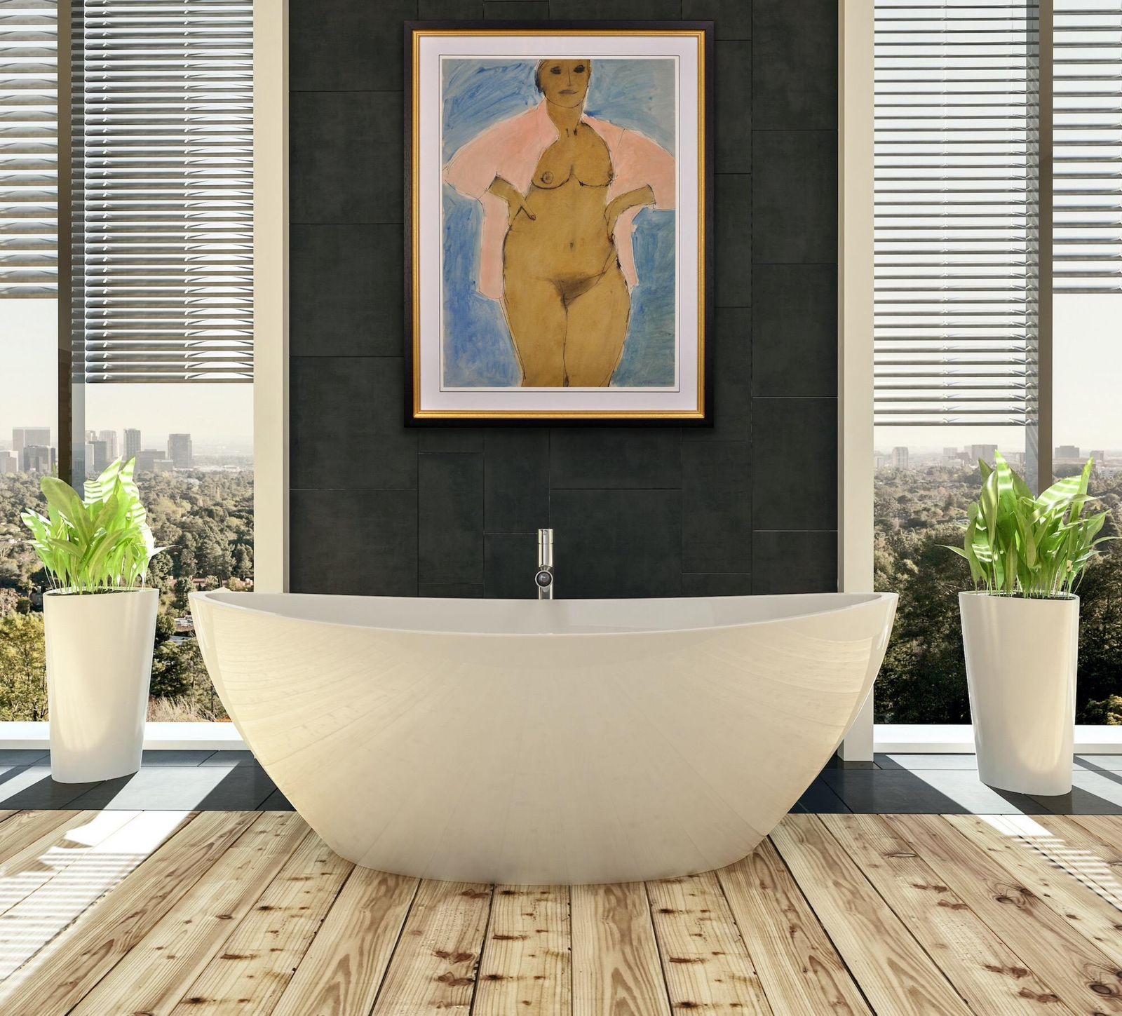 John Emanuel 1930 To 2024. I Can’t Stay Away From You. 1980s Female Nude. Framed Watercolour Painting. A Mature Lady Wearing An Open Pink Shirt. photo vinterior