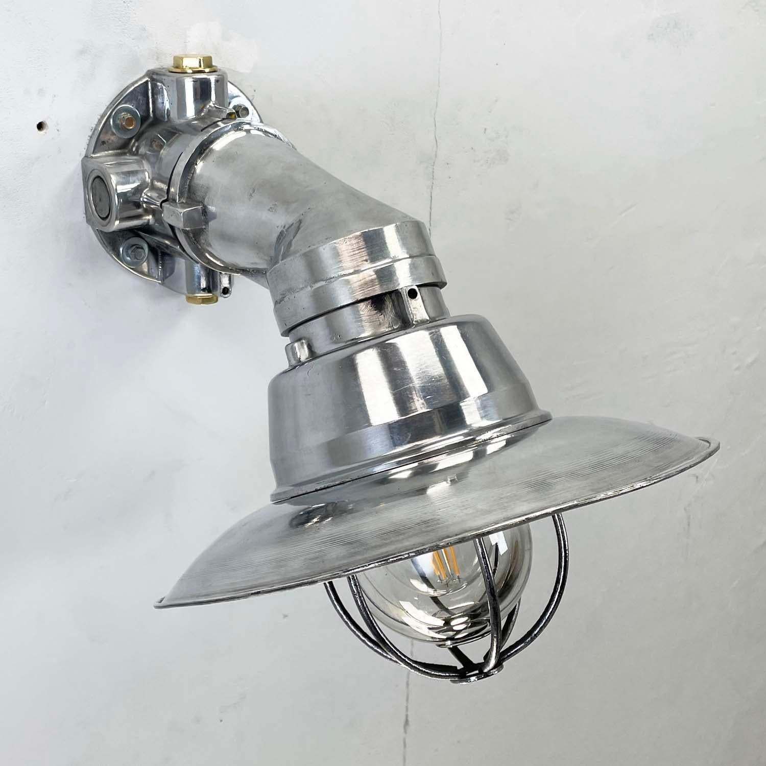 1980's Italian Cast Aluminum Flameproof Cantilever Wall Sconce With Cage & Shade photo Lighting