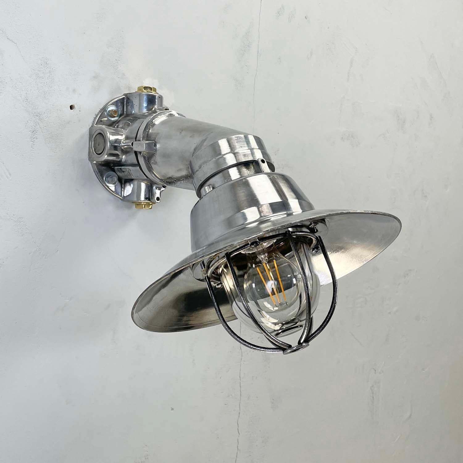 photo furniture 1980's Italian Cast Aluminum Flameproof Cantilever Wall Sconce With Cage & Shade