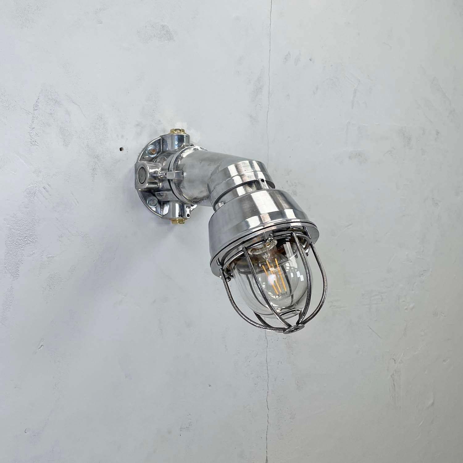 photo for sale 1980's Italian Cast Aluminum Flameproof Cantilever Wall Sconce With Cage & Glass
