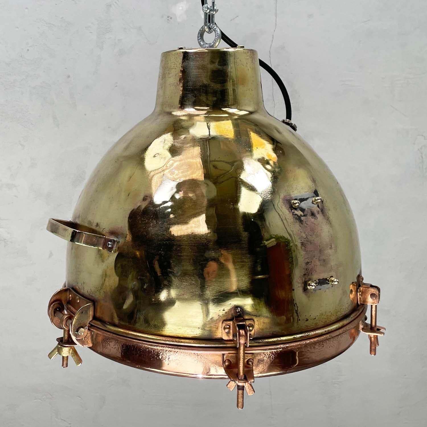 1960s Japanese Industrial Brass, Copper And Glass Dome Pendant Light photo buy