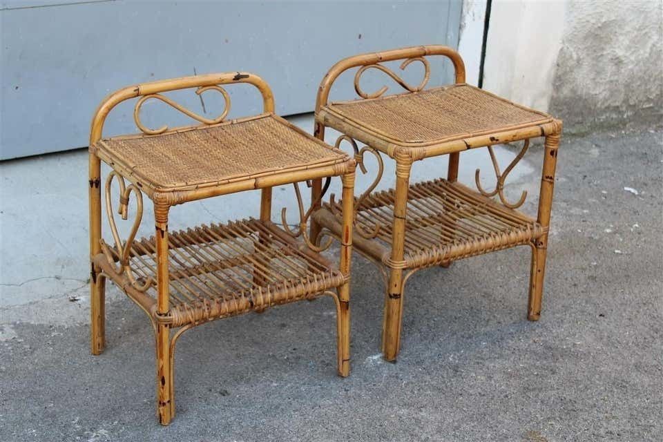 Pair Night Stands Mid Century Italian Design Bamboo Minimal 1950s photo for sale