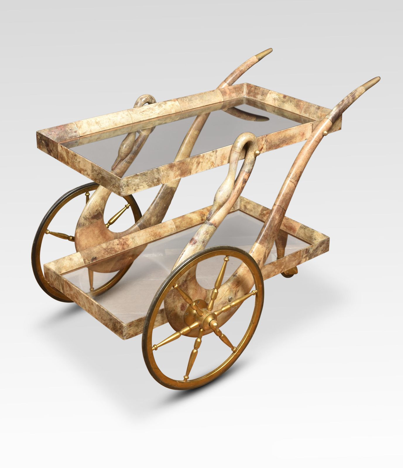 Goatskin And Brass Bar Or Dessert Cart By Aldo Tura