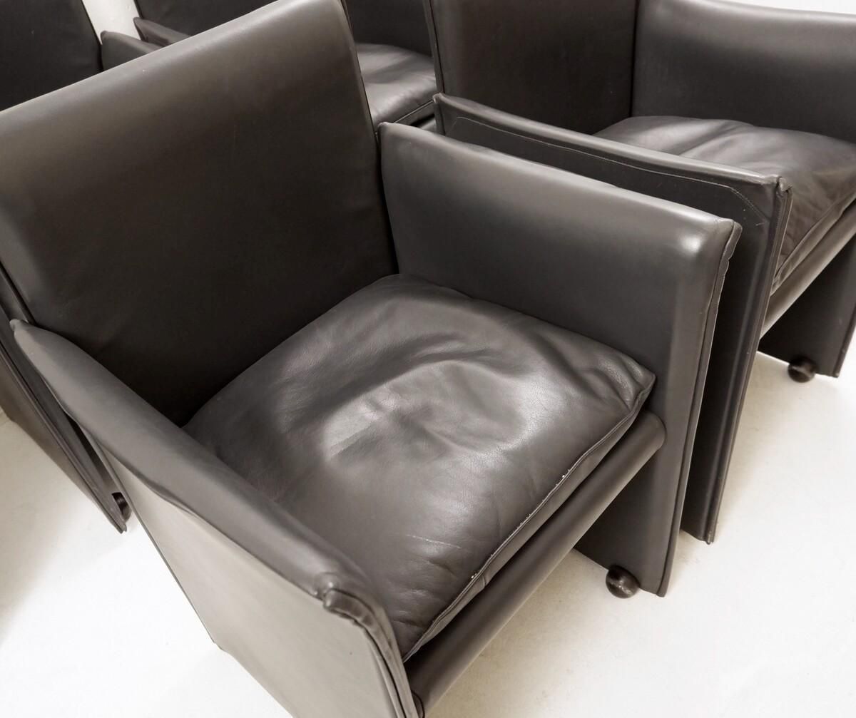 Mid Century Modern Mod.401 "Break" Chairs By Mario Bellini, Mouse Grey Leather photo for sale