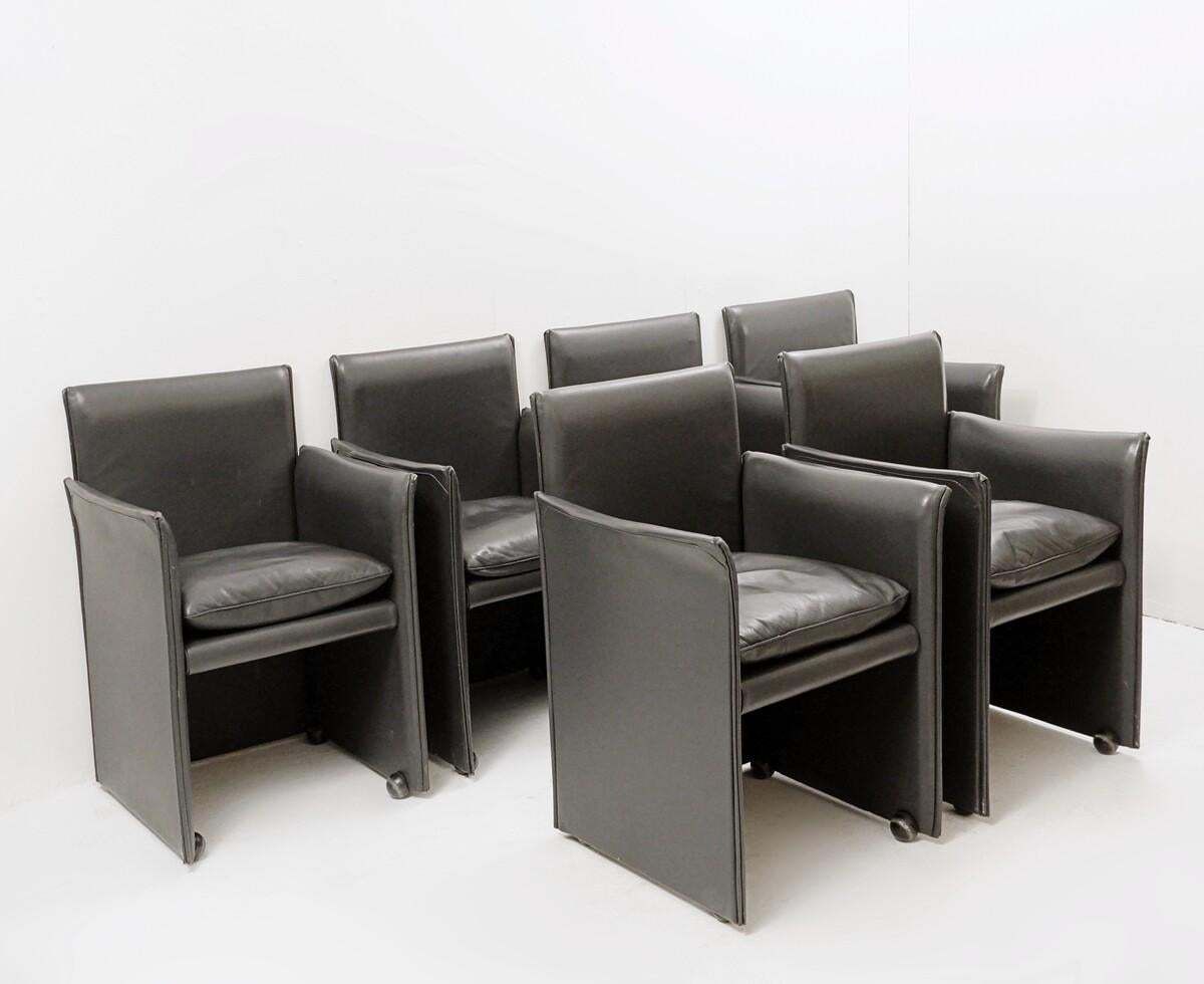 Mid Century Modern Mod.401 "Break" Chairs By Mario Bellini, Mouse Grey Leather photo 1320.0