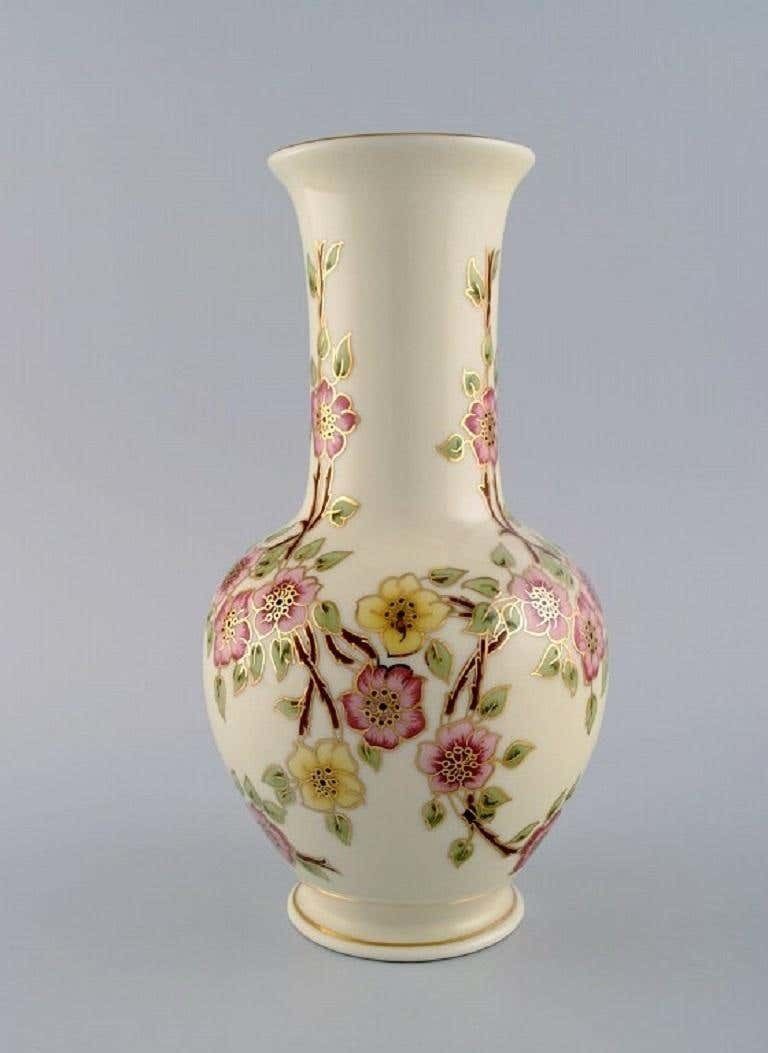 Zsolnay Vase In Cream Coloured Porcelain With Hand Painted Flowers photo furniture