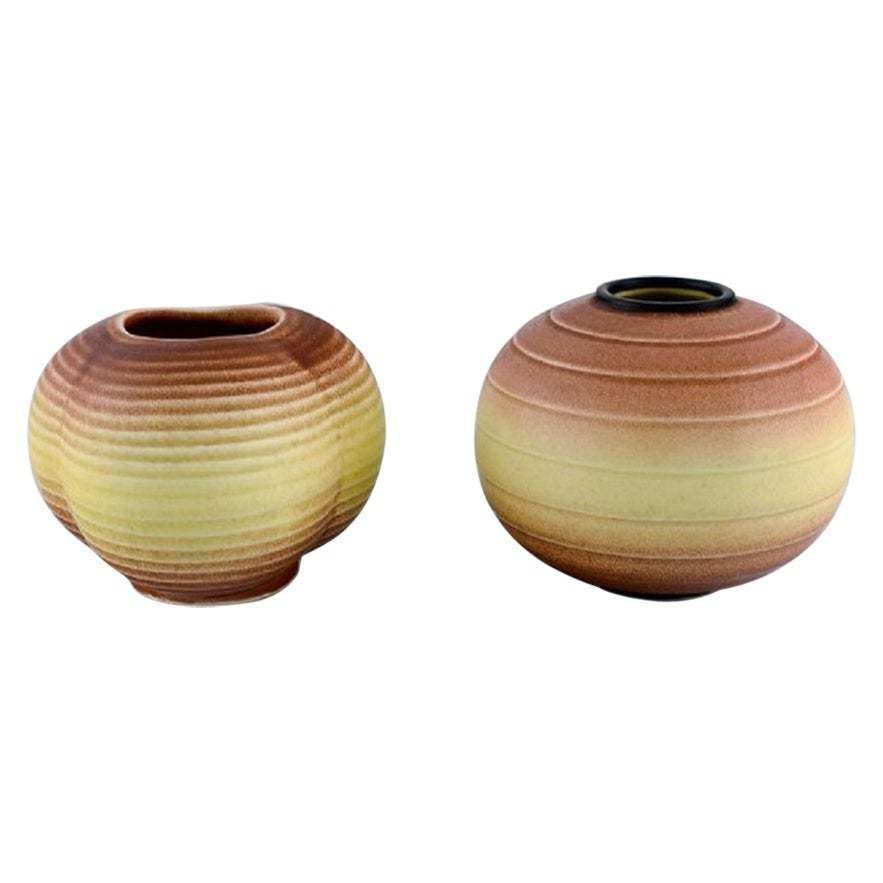 Gertrud Lönegren '1905–1970 For Rörstrand, Two Round Vases In Glazed Ceramics