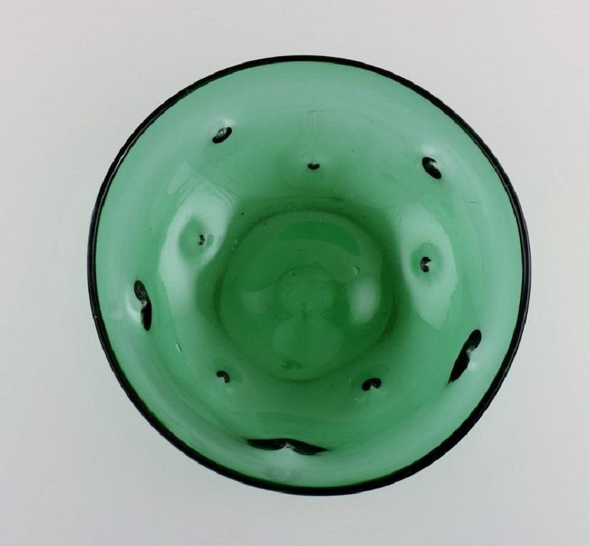 Scandinavian Glass Artist. Unique Bowl In Green Mouth Blown Art Glass. photo Home Decor