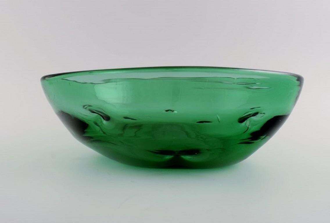 Scandinavian Glass Artist. Unique Bowl In Green Mouth Blown Art Glass. photo 337.0