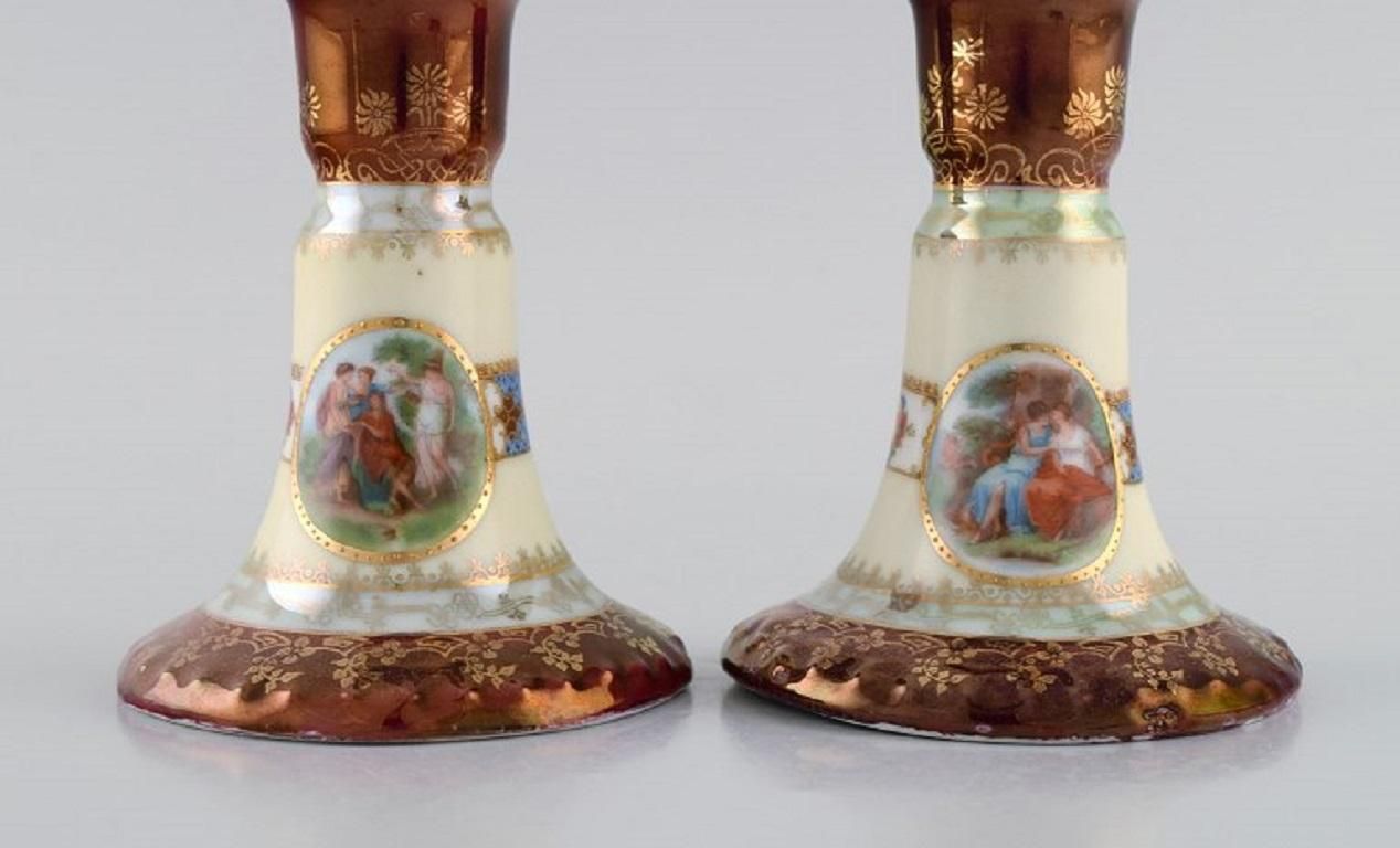 Two Candlesticks And Ink Dryer In Hand Painted Porcelain, Vienna, Early 20th C photo for sale