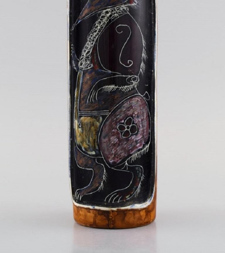 Fidia, Italy, Vase In Leather Covered Ceramics With Hand Painted Rat, 1960s photo for sale