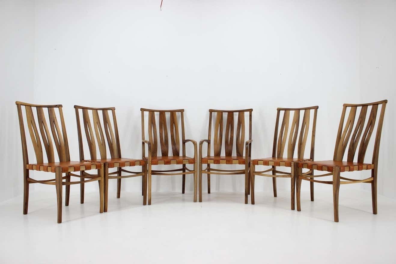2001 One Of A Kind Custom Made Set Of Walnut And Leather Dining Chairs, Set Of 6 photo furniture