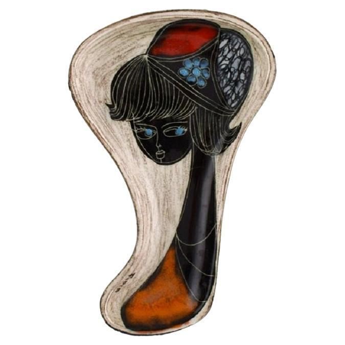 Fidia, Italy, Dish In Leather Covered Ceramics With Hand Painted Female Portrait