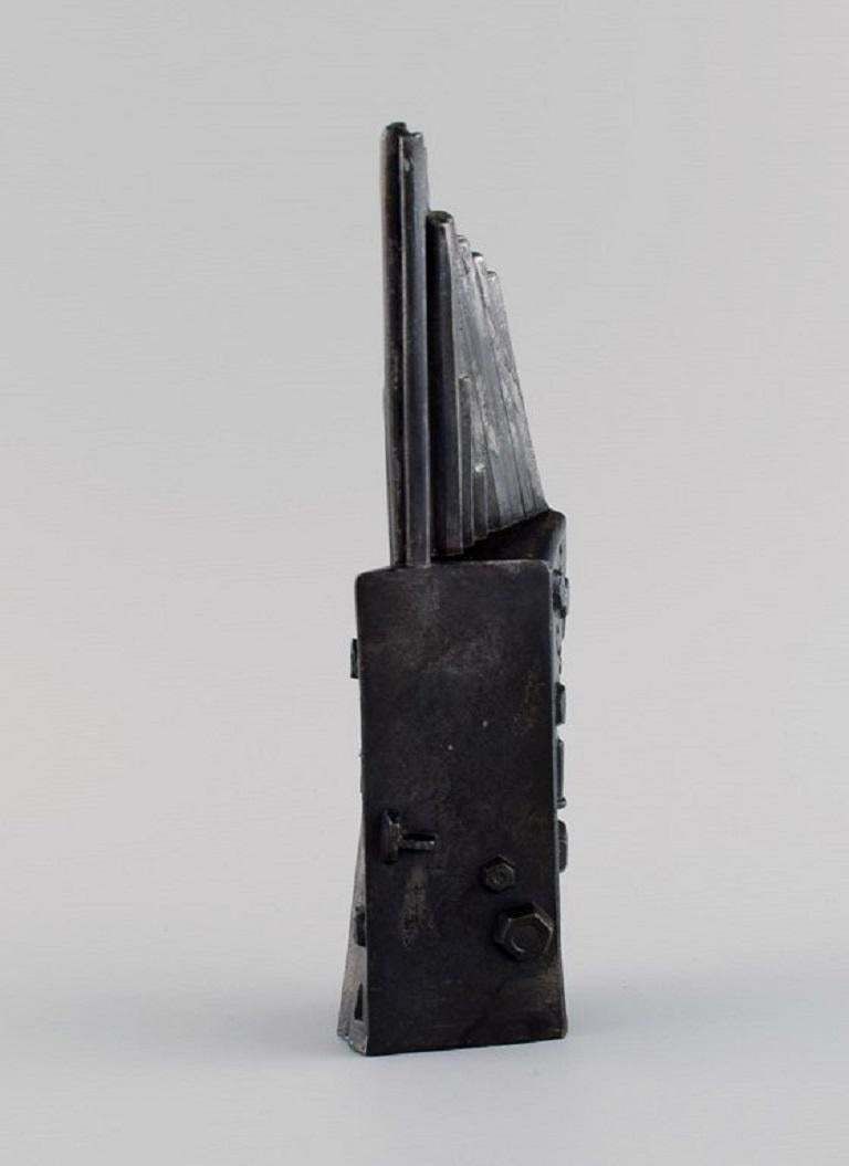 Unknown French Artist Brutalistic Unique Sculpture In Dark Steel Late 20th C photo Art
