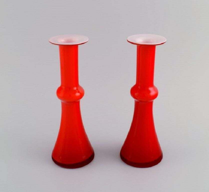Holmegaard  Kastrup Two Carnaby Vases In Red Mouth Blown Art Glass 1960s photo furniture