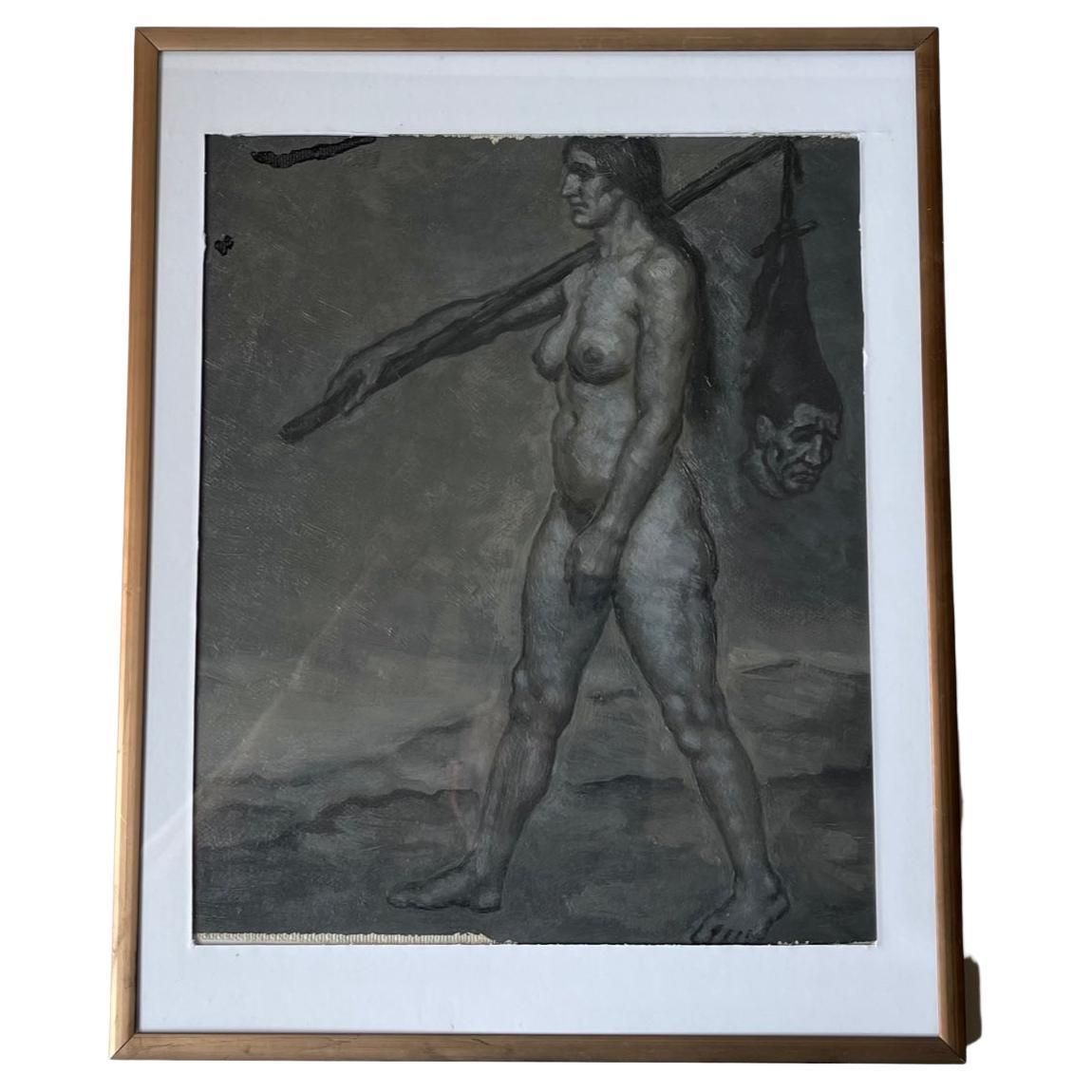 Kofron Fragment Hexentanz W. Decapitated Mans Head Oil On Canvas, Germany C 1940