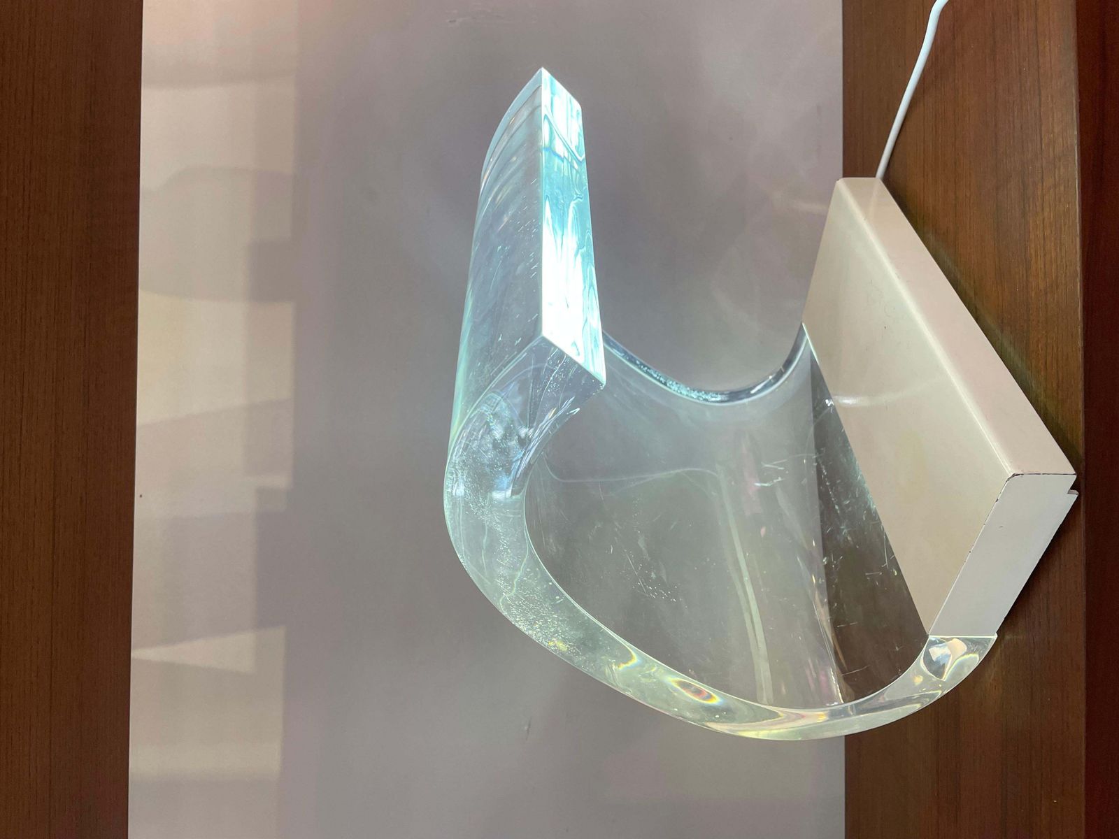 Lighting Mid Century Plexiglass White Table Lamp Model ''Acrilica" By Joe Colombo, Italy photo