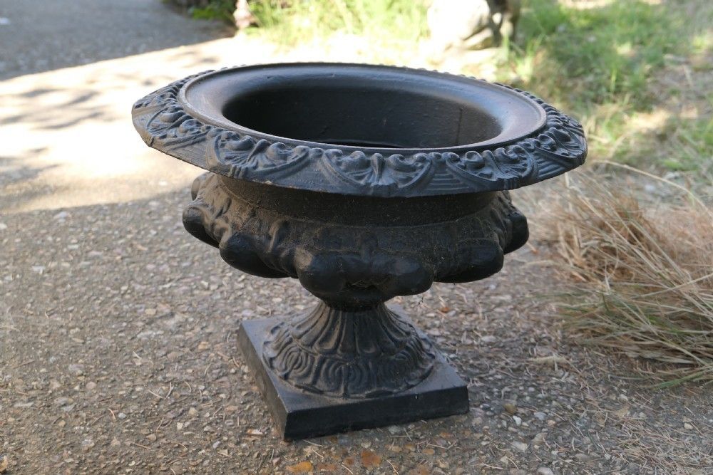 Wide Cast Iron Urn, Garden Planter photo for sale