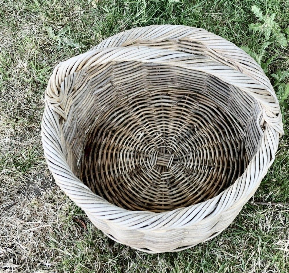 Large Round French Antique Wicker Bread Basket photo Home Decor