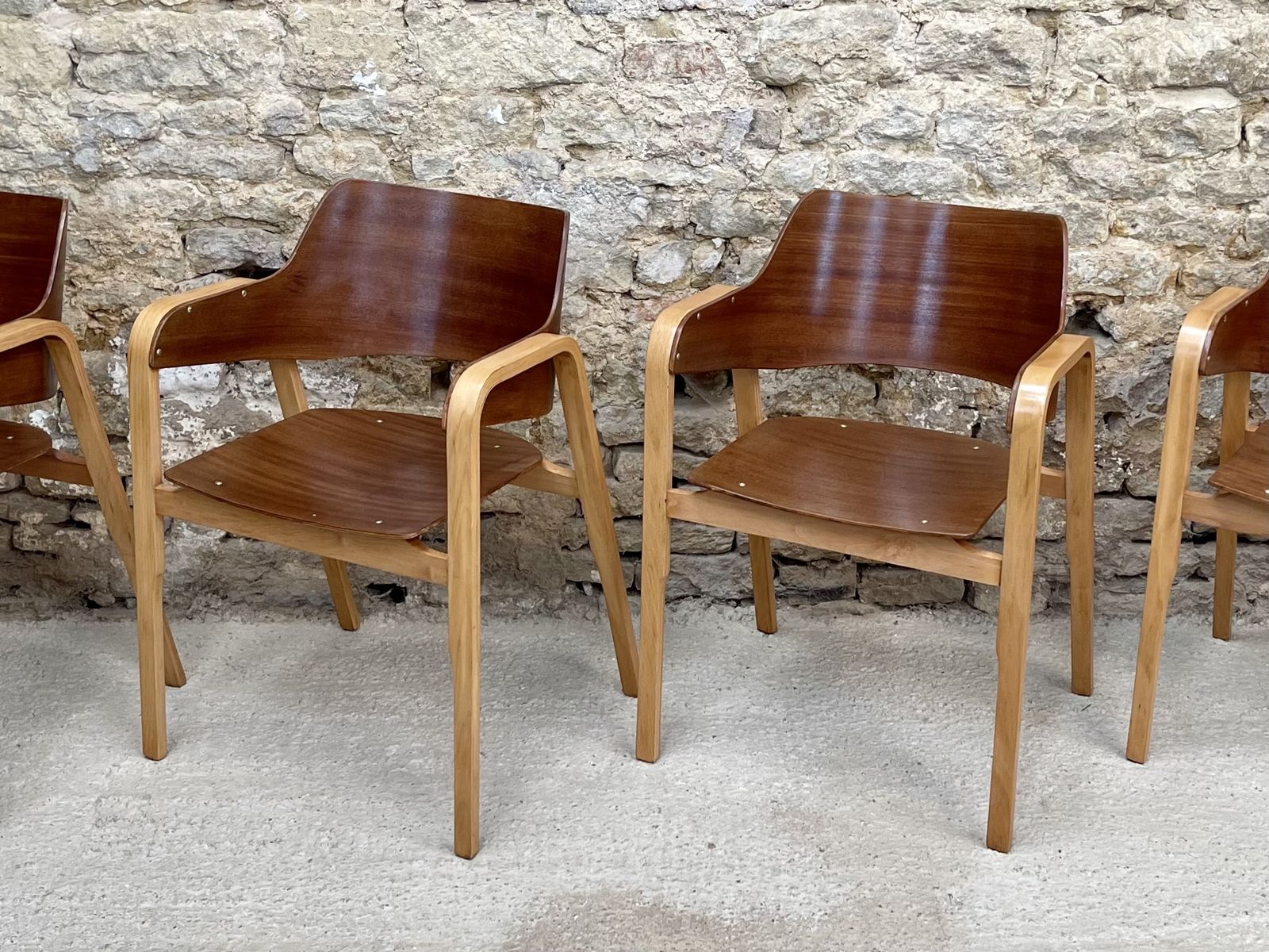 photo for sale Set Of Four Mid Century Modern Wood Dining Chairs. Set Of 4 Chairs Plywood And Beach  And Ply Wood Bentwood Chairs 1950s