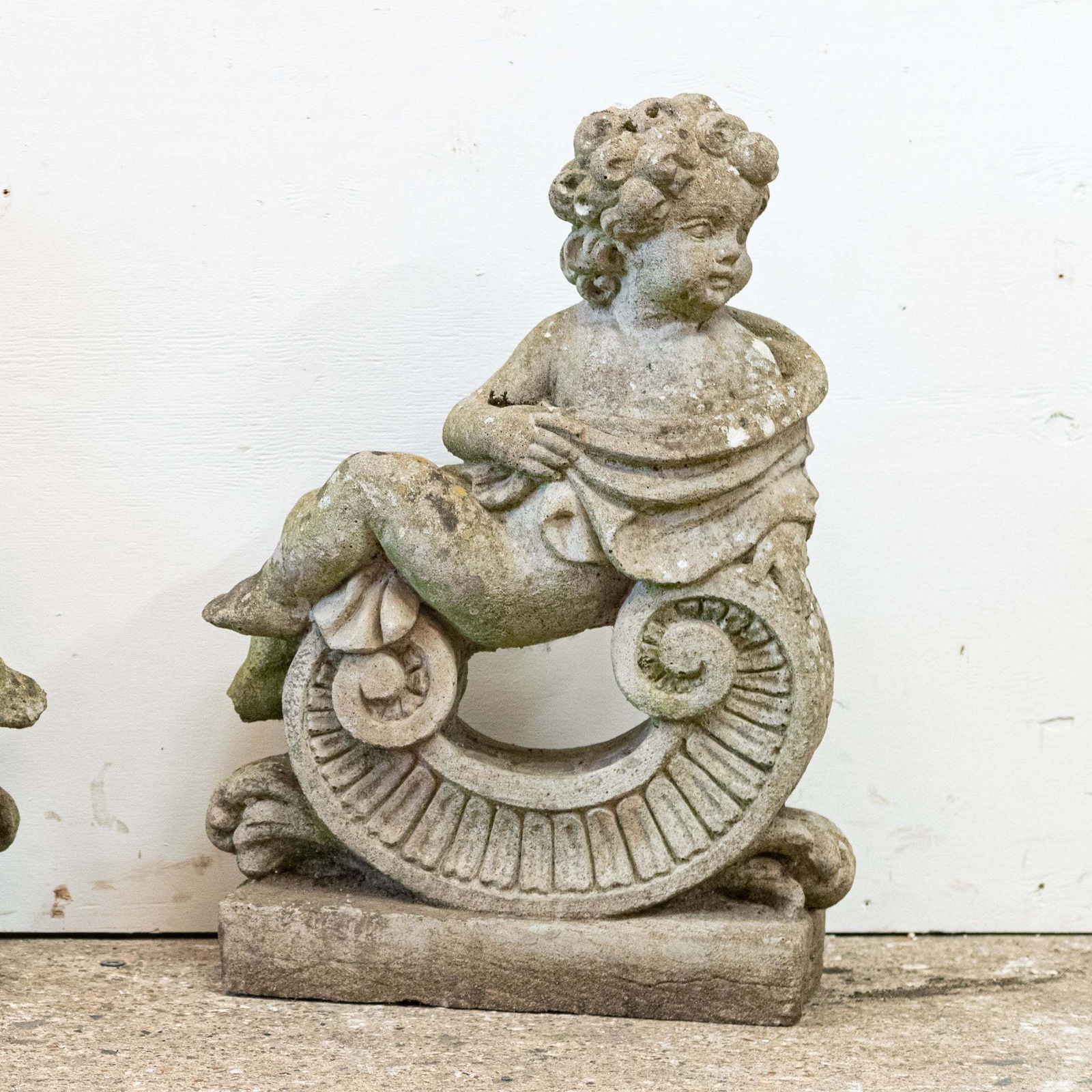 Reclaimed Pair Of Carved Cherub Statues | Garden Putti photo Home Decor