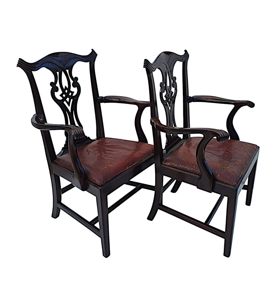 A Stunning Pair Of 19th Century Georgian Design Armchairs After Thomas Chippendale photo furniture