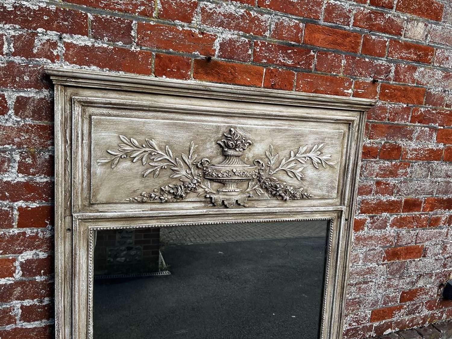 A Superb Large Antique French 19 Th C Carved Wood Painted Mirror. photo 895.0