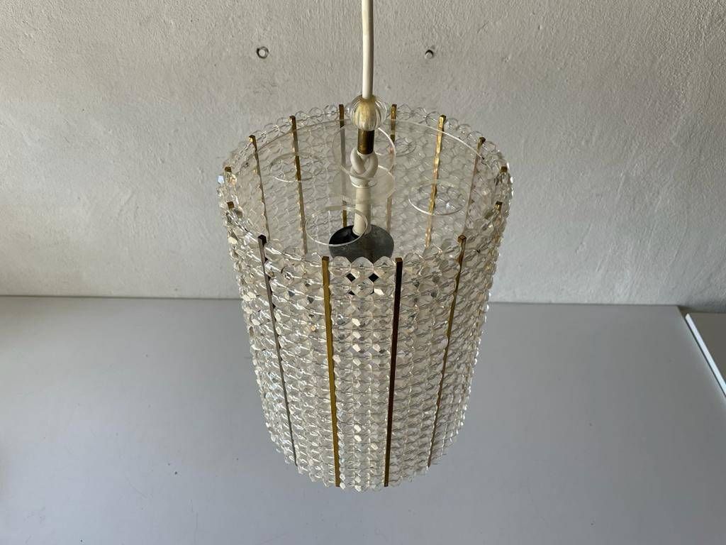 Cylinder Design Lux Pendant Lamp By Palwa With Glass Stones, 1960s, Germany photo vintage