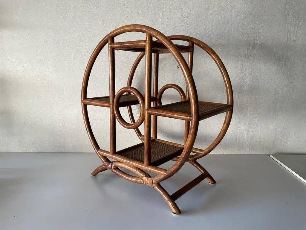 Mid Century Modern Italian Circle Design Bamboo Flower Stand With 4 Flowerpot Space, 1960s, Italy photo furniture