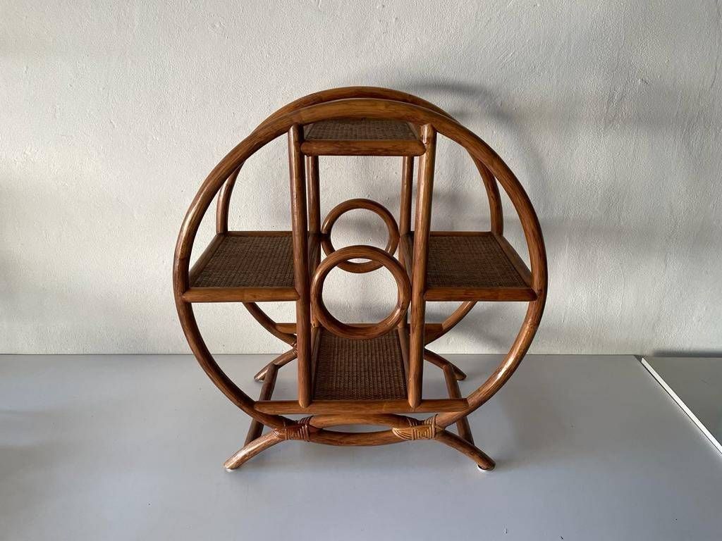 Mid Century Modern Italian Circle Design Bamboo Flower Stand With 4 Flowerpot Space, 1960s, Italy photo for sale