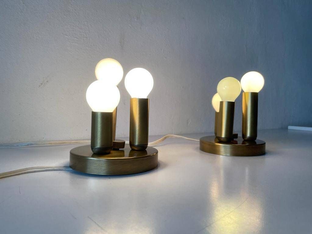 Rare Space Age Antique Gold Metal Triple Tube Mini Pair Of Ceiling Lamps By Tz, 1960s, Germany photo 872.96